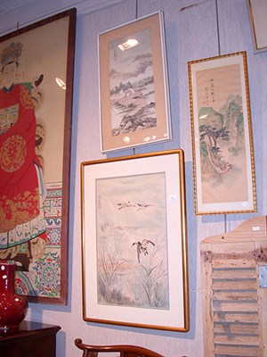 Lot 2116 - Six Asian Ink and Color on Paper Paintings of...