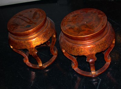 Lot 2121 - Two Chinese Gilt-Wood Circular Stools Each...