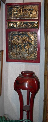 Lot 2087 - Chinese Red and Gilt-Wood Carved Panel;...