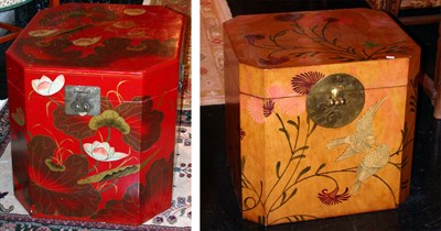 Lot 2137 - Pair of Chinese Red Painted Duck and Lotus...