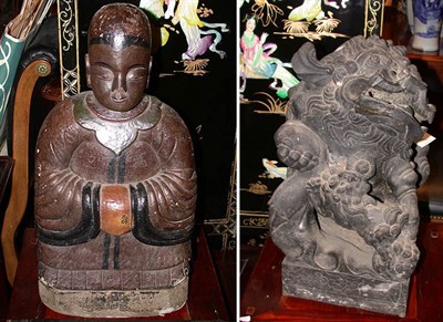 Lot 2148 - Two Chinese Carved Stone Figures, Fu Lion and...