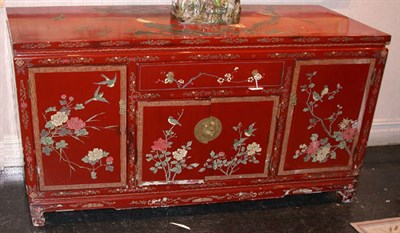 Lot 2161 - Chinese Carved and Red Painted Four-Door Side...