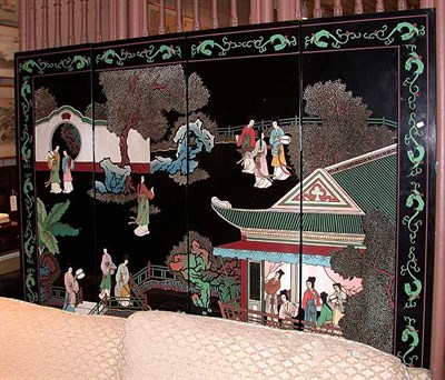 Lot 2136 - Chinese Carved and Painted Wood Four-Panel...