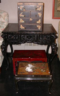 Lot 2157 - Chinoiserie Deeply Carved Black Painted Table;...