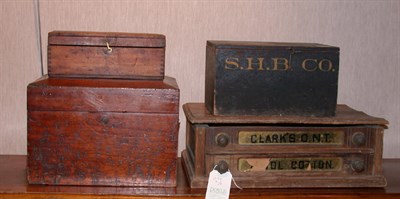 Lot 2390 - Four Wood Boxes Including a Clark's thread box.