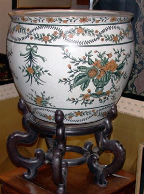 Lot 2171 - Crackle Glaze Porcelain Jardiniere on Carved...