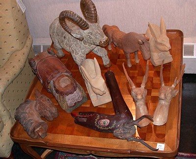 Lot 2363 - Eight Carved Wood Animal Figures