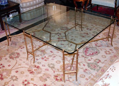 Lot 2338 - Gilt-Metal Bamboo Glass Top Coffee Table...