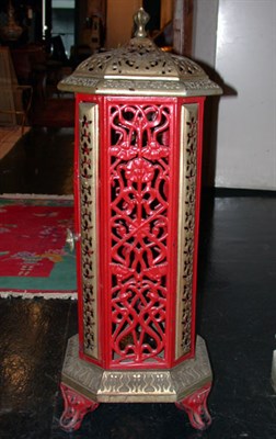 Lot 2094 - Red Painted Iron and Brass Stove
