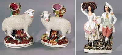 Lot 2146 - Pair of Staffordshire Type Pottery Sheep Spill...