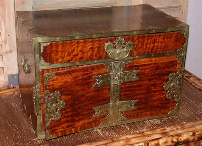 Lot 2118 - Chinese Brass Bound Exotic Wood Jewelry Casket