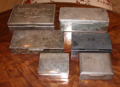 Lot 2576 - Six Silver Cigarette Boxes Sterling silver and...