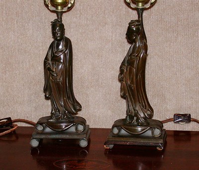 Lot 2206 - Pair of Chinese Bronze Figures of Standing...