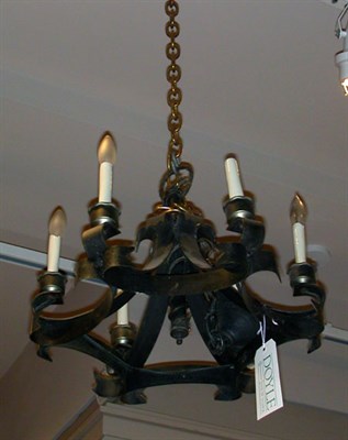 Lot 2647 - Georgian Style Scrolled Iron Six-Light Chandelier
