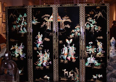 Lot 2151 - Chinese Carved Hardstone Decorated Lacquered...