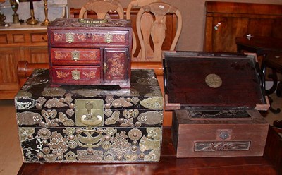 Lot 2185 - Three Asian Wood Boxes Comprising two Chinese...