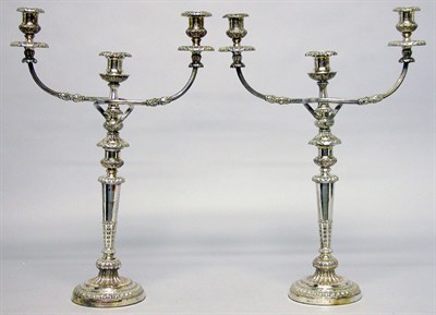 Lot 4378 - Pair of Sheffield Silver Plated Three-Light...
