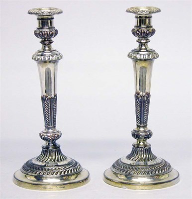 Lot 4379 - Pair of Sheffield Silver Plated Candlesticks...