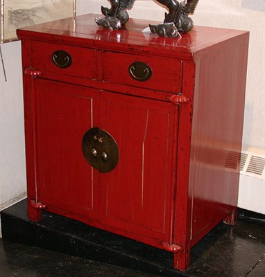 Lot 2222 - Asian Red Lacquered Two-Door Cabinet