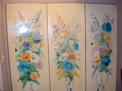 Lot 2371 - Floral Painted Three-Panel Screen