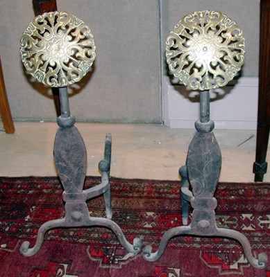 Lot 2638 - Pair of Georgian Style Brass and Iron Andirons