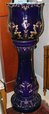 Lot 2639 - Gilt Decorated Cobalt Pottery Jardiniere and...