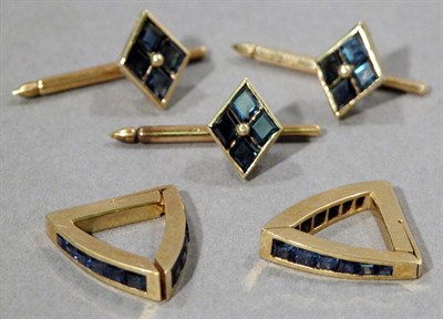 Lot 577 - Pair of Gold and Sapphire Cufflinks and Three Studs