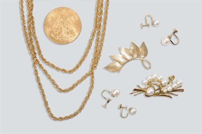 Lot 548 - Gold Chain Necklace, Cultured Pearl Jewelry and Gold 50 Pesos Gold Coin