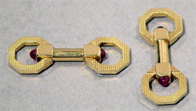 Lot 550 - Pair of Gold and Ruby Cufflinks