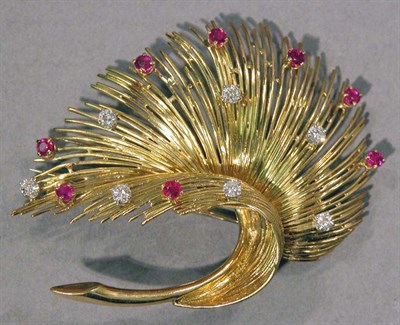 Lot 551 - Gold, Diamond and Ruby Leaf Brooch