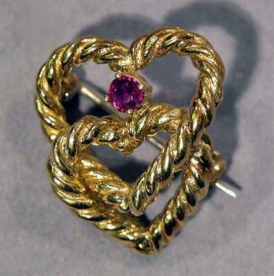 Lot 572 - Gold and Ruby Heart Pin