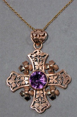 Lot 576 - Rose Gold and Stone Cross Pendant and Chain.