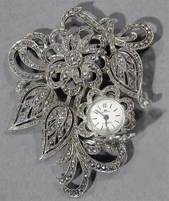 Lot 498 - Marcasite Watch Brooch