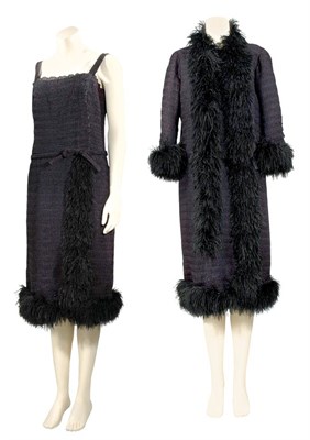 Lot 87 - Chanel Shirred Black Silk Dress Suit French,...