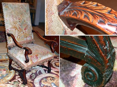 Lot 4283 - Continental Baroque Walnut High Back Armchair...