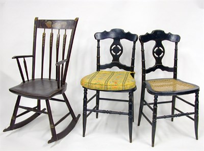 Lot 2098 - Pair of Painted Cane Seat Side Chairs Third...