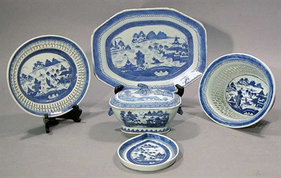 Lot 2177 - Group of Canton Blue and White Porcelain...