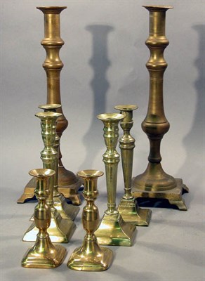 Lot 2164 - Four Pairs of Brass Candlesticks Heights 6 1/4-...