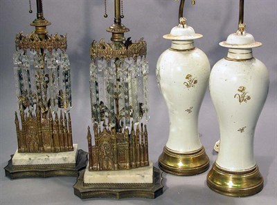 Lot 2091 - Pair of Gilt Brass Girandole Candlesticks Each...