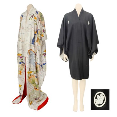 Lot 3 - Two Kimonos One of black silk faille with...