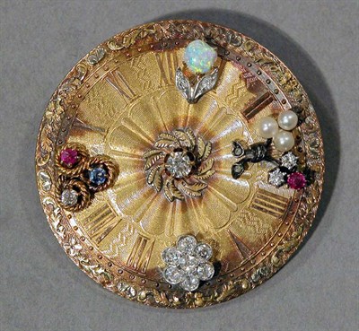 Lot 545 - Gold, Diamond and Multicolored Stone Pin