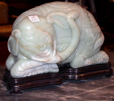 Lot 4259 - Large Chinese Jade Recumbent Elephant Carved...