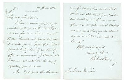 Lot 2025 - WILSON, WOODROW Autograph letter signed. Two...