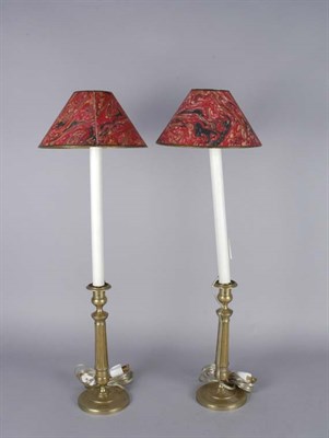 Lot 1393 - Pair of Brass Candlestick Lamps Height 24 inches.