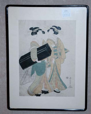 Lot 3496 - Japanese Woodblock Print Two women with black...