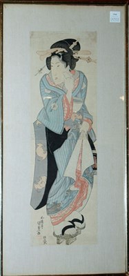 Lot 3540 - Japanese Woodblock Print Woman in bat kimono...