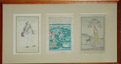 Lot 3495 - Three Framed Indian Miniatures Musician,...