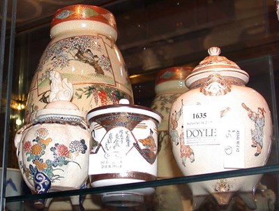 Lot 1635 - Five Satsuma Pieces Including vase, figure, etc.