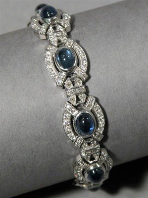 Lot 580 - Cabochon Sapphire and Diamond Bracelet