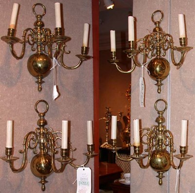 Lot 448 - Set of Four Georgian Style Brass Three-Light...